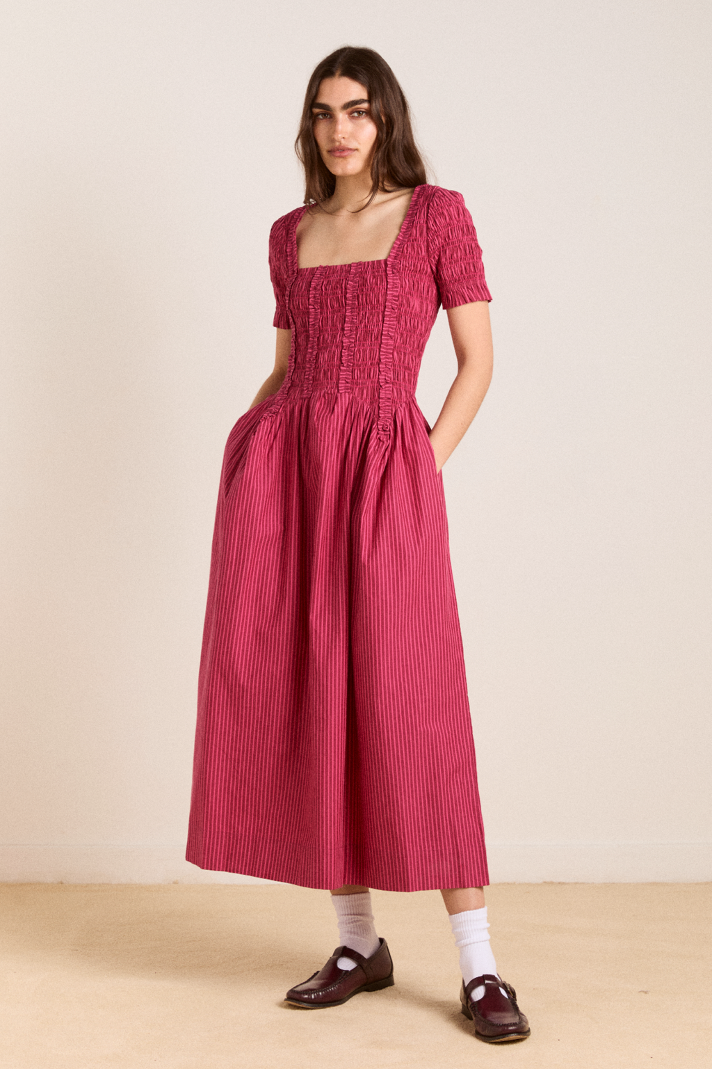 Raphaela Ruffle Midi Dress - Berry Business