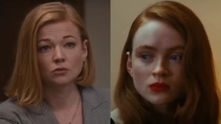 Sarah Snook pictured in Succession, next to Sadie Sink in 