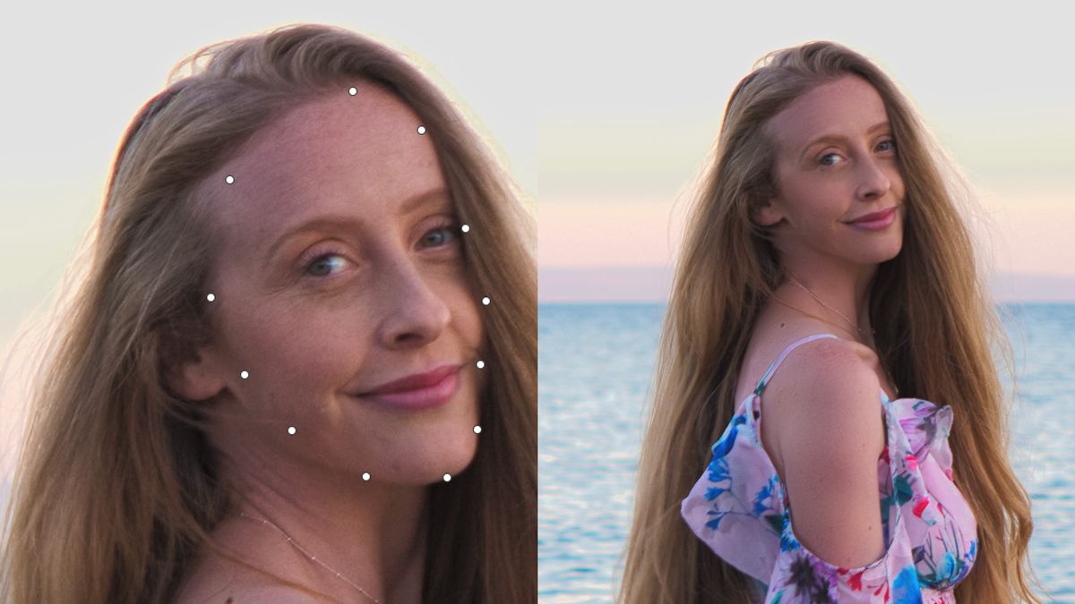 Image shows before and after of the beautifying tool on PhotoDirector 365