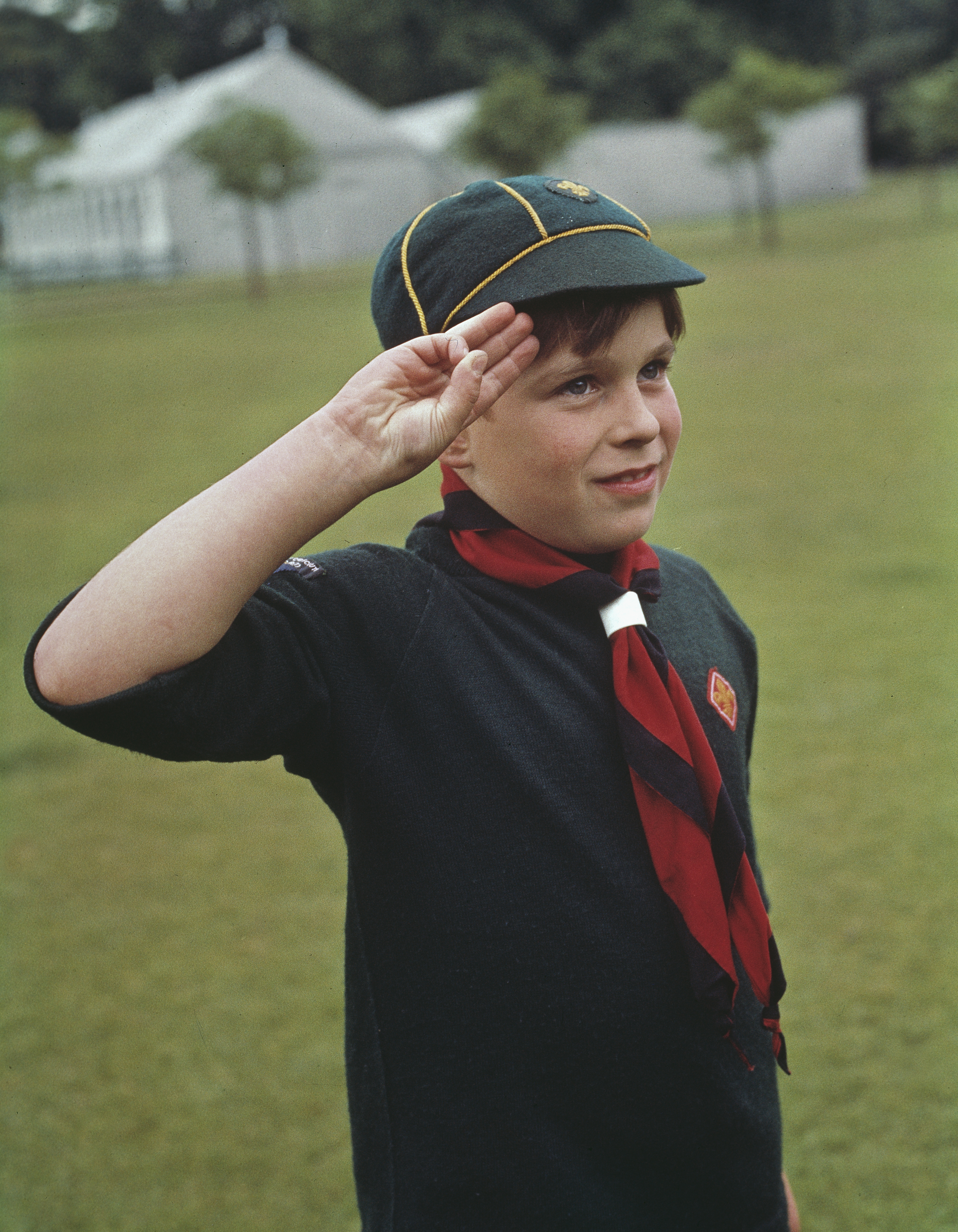 Prince Andrew wearing his Cub Scout uniform at Buckingham Palace in London, UK, July 1968