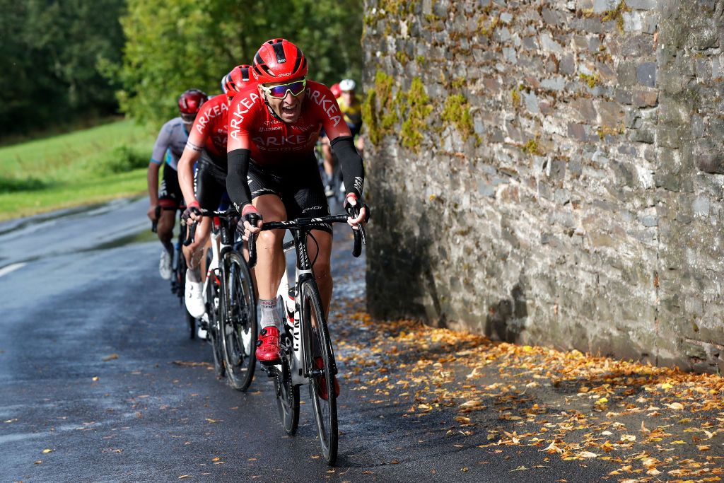 ESCHSURSRE LUXEMBOURG SEPTEMBER 15 Laurent Pichon of France and Team Arka Samsic attacks during the 81st SkodaTour De Luxembourg 2021 Stage 2 a 1861km stage from Steinfort to EschSurSre Eschdorf 504m skodatour skodatour on September 15 2021 in EschSurSre Luxembourg Photo by Bas CzerwinskiGetty Images