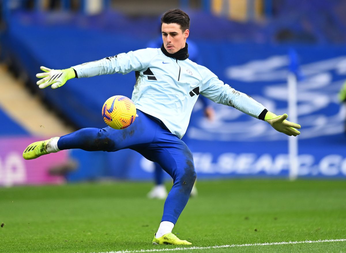 Chelsea&#039;s Kepa Arrizabalaga warms up before their Premier League match against Burnley