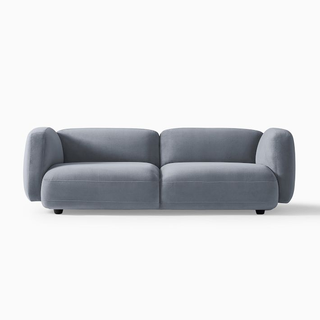 modern chunky low-profile blue gray sofa