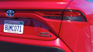 Close-up of FuelCell badge on Toyota Mirai (2021)