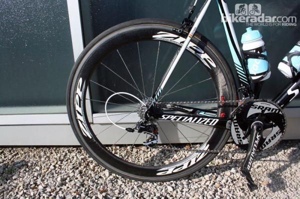 Zipp 404 tubulars on Tom Boonen's (Omega Pharma-Quick Step) Specialized S-Works Tarmac SL4.
