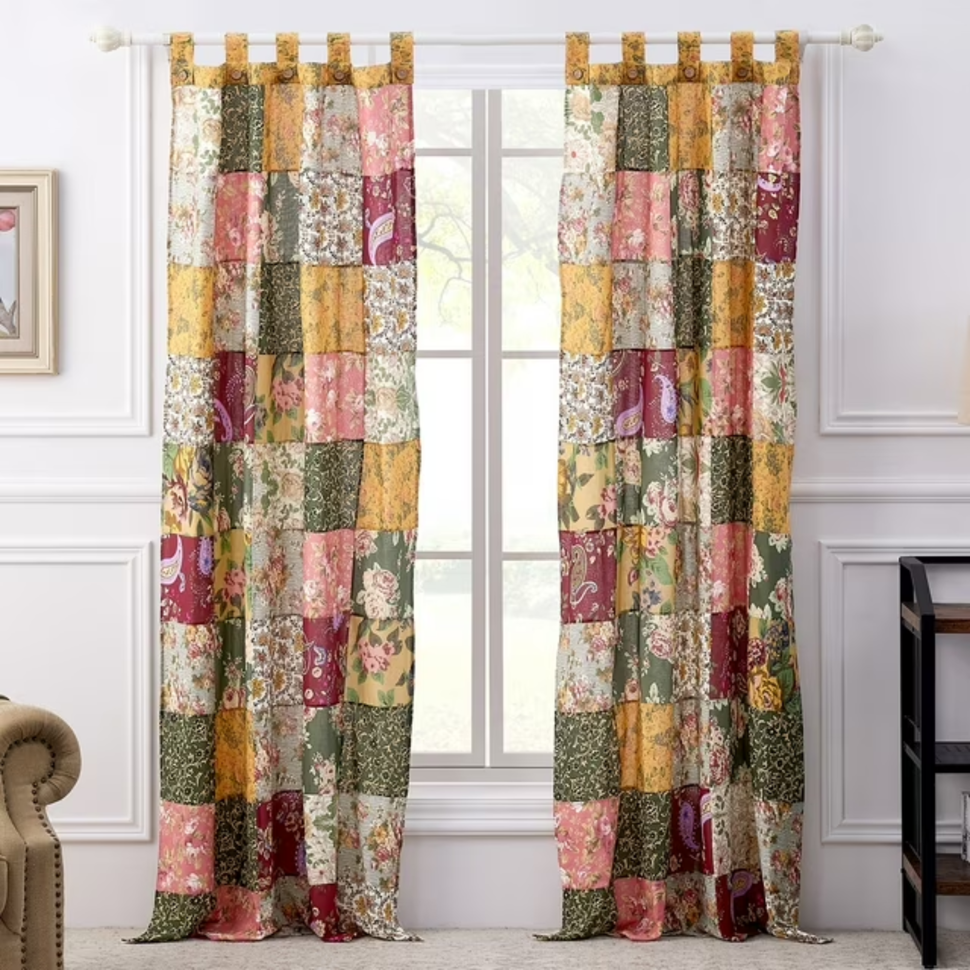 patchwork curtains in colorful prints and patterns