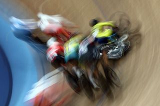 Riders crash massively during the mens 15km scratch race qualifying round cycling event on day three of the Commonwealth Games at the Lee Valley VeloPark in east London on July 31 2022 Photo by ADRIAN DENNIS AFP Photo by ADRIAN DENNISAFP via Getty Images