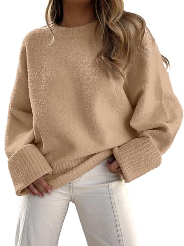 Anrabess Women&#039;s Oversized Sweaters 2025 Long Sleeve Fuzzy Knit Casual Chunky Pullover Sweater Fall Outfits Clothes Apricot Small