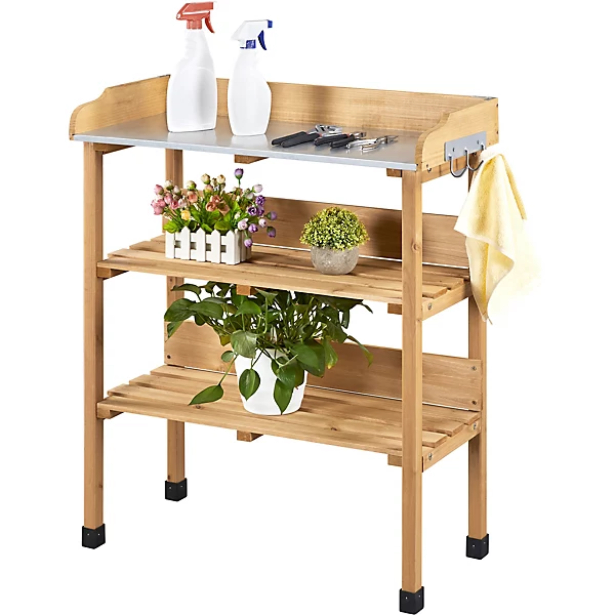 Yaheetech, Wood 3-Tier Fir Outdoor Potting Bench Table with Storage Bench
