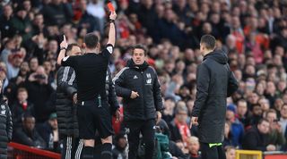 Fulham manager Marco Silva is sent off in his side's FA Cup quarter-final defeat against Manchester United in March 2023.