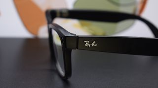 Photograph of Ray-Ban Meta smart glasses frames from the side.