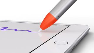 The Logitech Crayon nib being used on an iPad. 