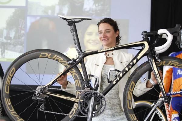 2012 Olympic road champion Marianne Vos and her gold-accented Giant