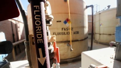 A fluoride pipe is seen at a water treatment plant in Austin, Texas.