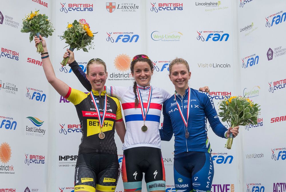 The podium at the women's national road race