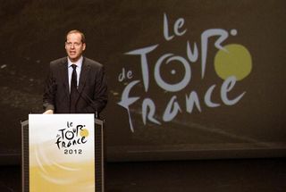 Christian Prudhomme on stage at the 2012 Tour de France presentation.