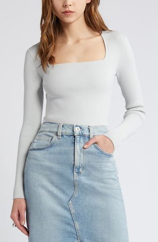 Luxe Sculpt Square Neck Long Sleeve Top