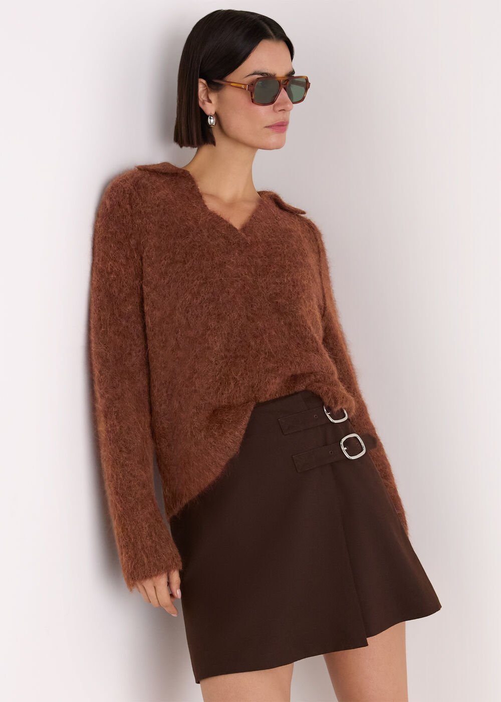 Rust Alpaca Collar Neck Knit