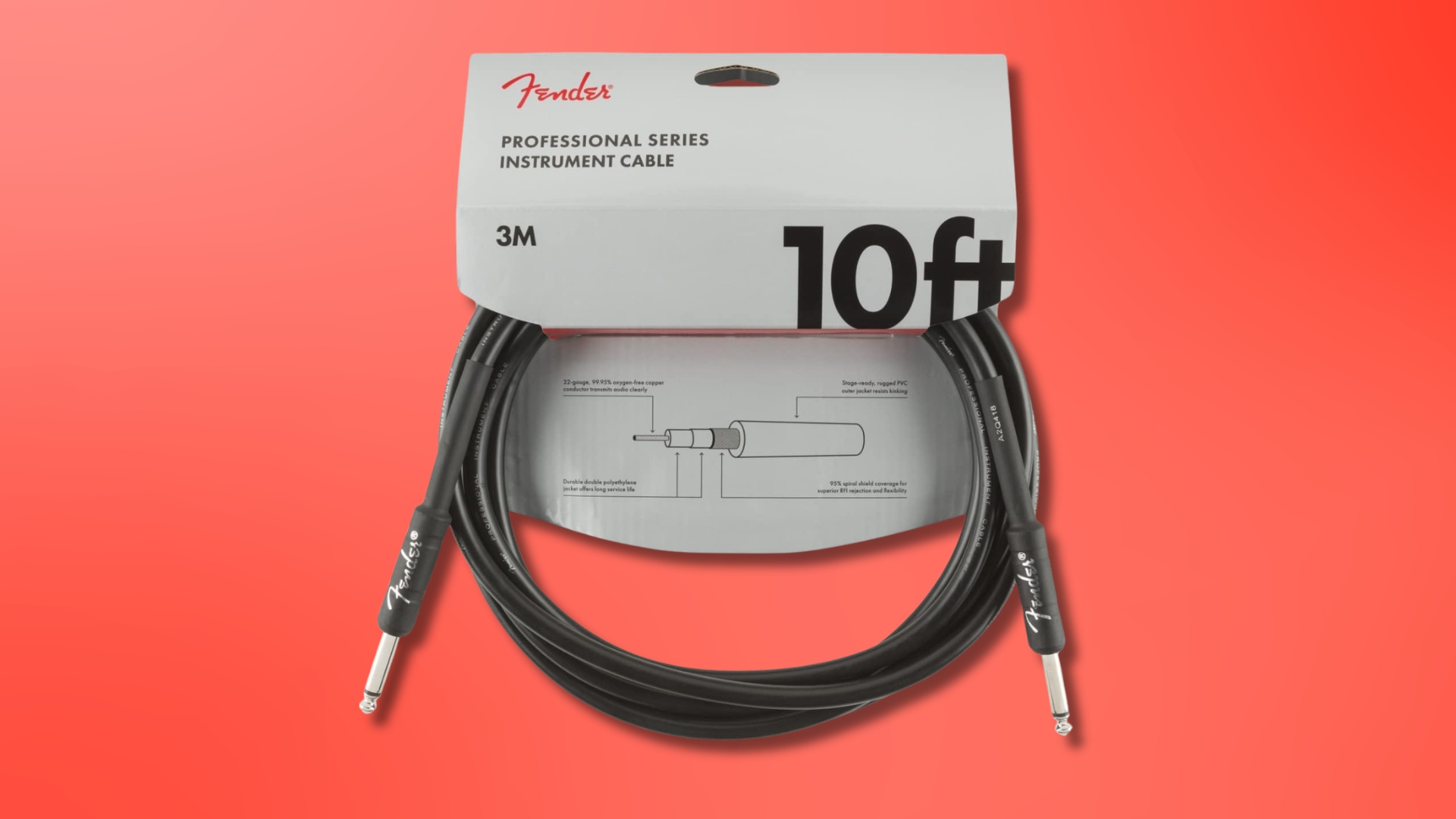 A Fender Professional ​Series guitar cable on a red ⁣background