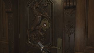The unicorn door to the parlor in Resident Evil Requiem