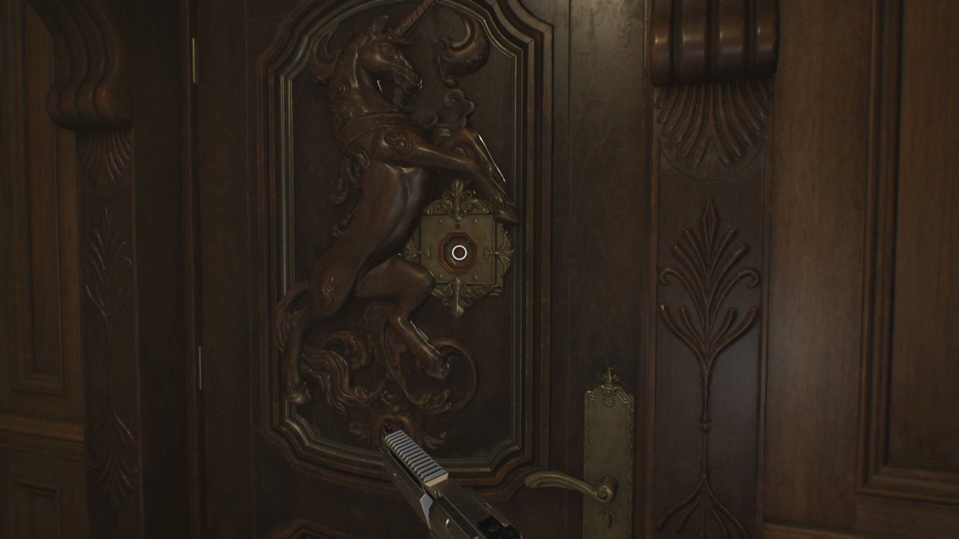 The unicorn door to the parlor in Resident Evil Requiem
