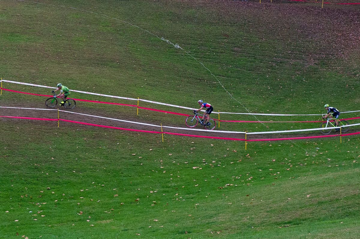 The trio of Stephen Hyde (Cannondale-Cyclocrossworld), Jeremy Powers (Rapha Focus) and Jamey Driscoll (Raleigh Clement)
