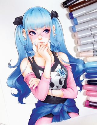 How to Draw an Anime Girl with Long Blue Hair  Anime Drawing with Colored  Pencils 