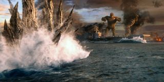 Godzilla swims towards a waiting Kong in Godzilla vs. Kong