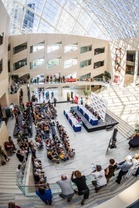 The pre-race press conference was in the stylish Edmonton city hall.