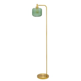 Brass floor lamp with green glass shade