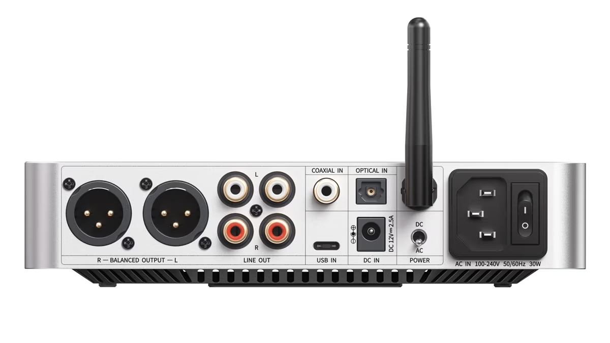 Product shot of the FiiO K13 R2R DAC showing the rear of the device against a white background