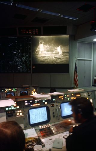View of the Mission Operations Control Room for Apollo 11