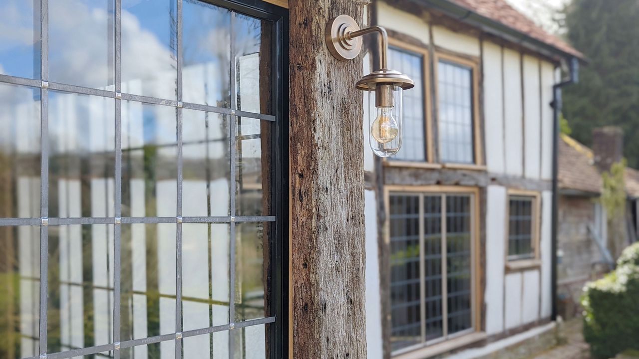 traditional windows leaded lights in timber framed building