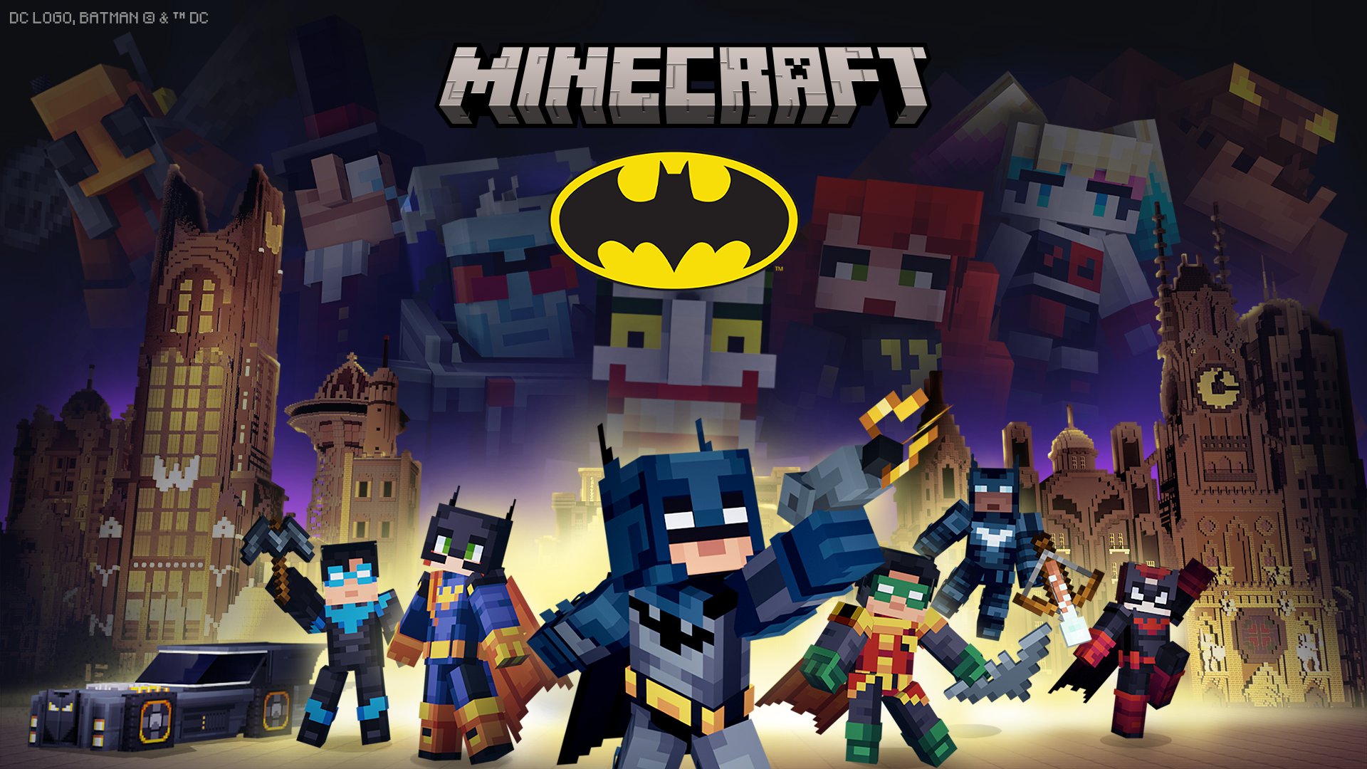 Hero image for Batman DLC for Minecraft: Bedrock Edition.