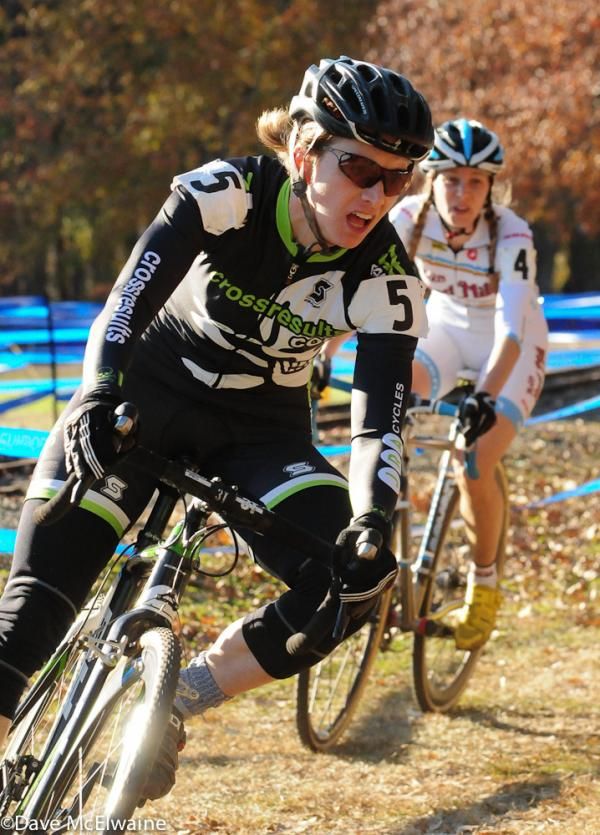 Sally Annis (Crossresults.com) riding in third positon on lap two