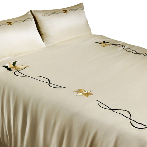Silk Duvet Cover With Lily Embroidery