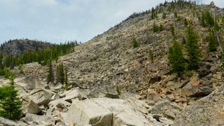 A scree field on a mountain in Idaho