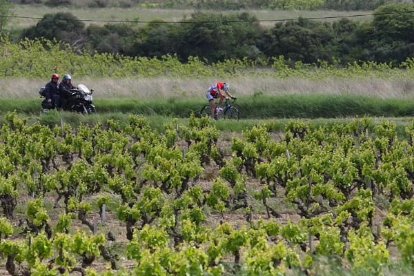 Brooke Miller (United States) made the break, then slipped off the back and rode a long way on her own.