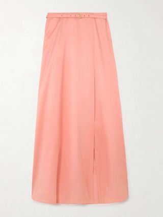 Etta Belted Wrap-Effect Taffeta Maxi Skirt