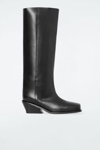 Square To Leather Knee High Boots