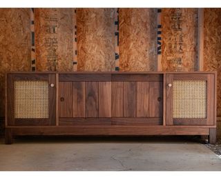 Nat Fry Woodworking walnut console with cane doors