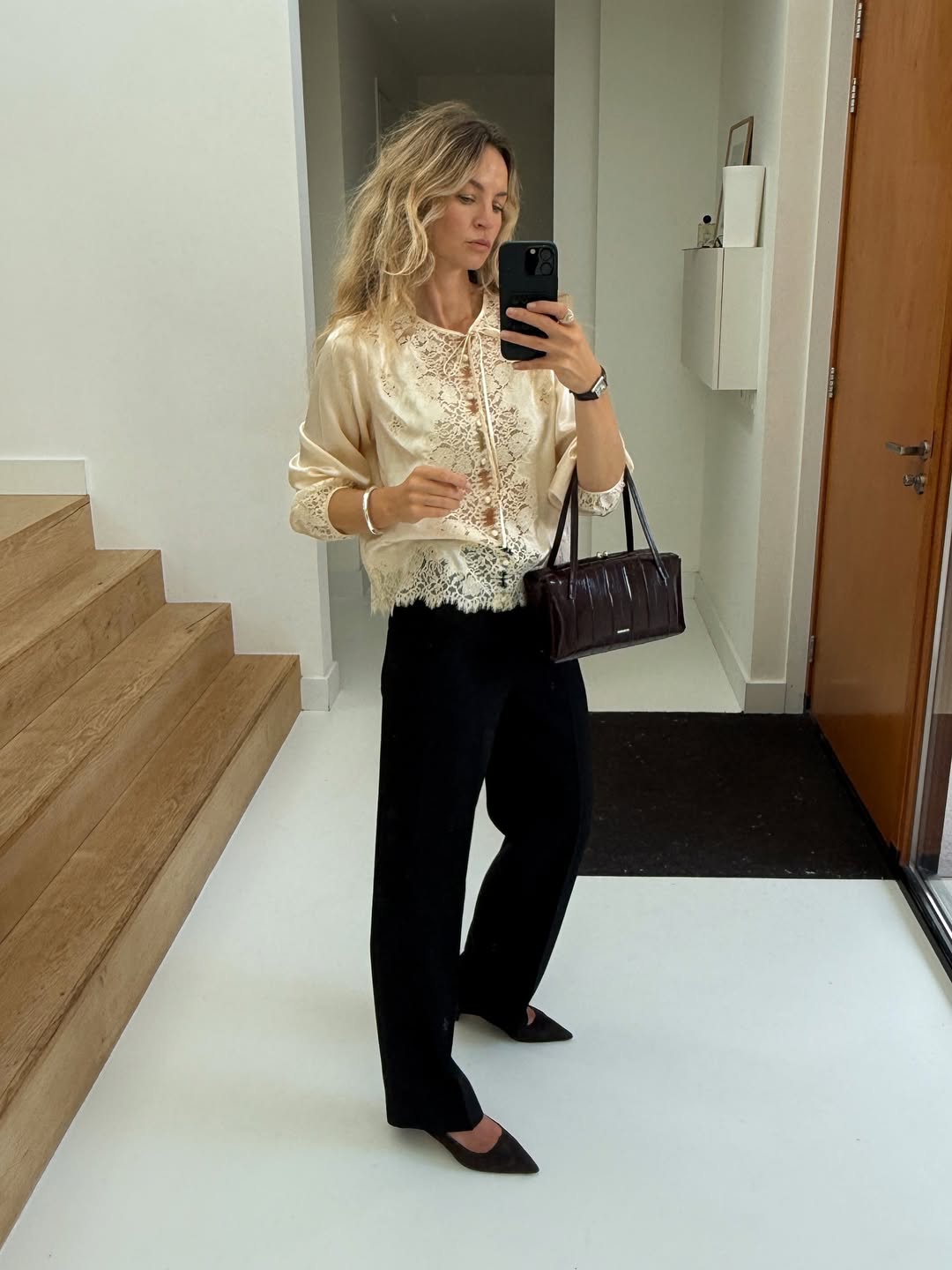 Anouk Yve wearing a lace going out top