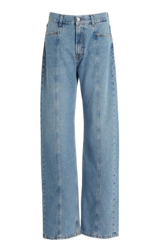 House of Dagmar, steife, hoch taillierte Jeans mit weitem Bein