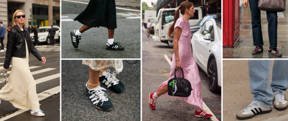 Women wearing Adidas sneakers in street style