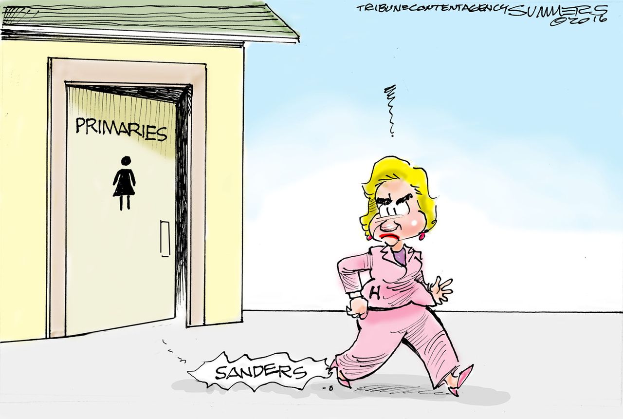 Political Cartoon U.S. Hillary Bernie 2016