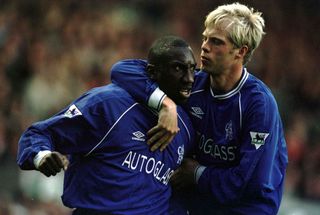 Chelsea duo Eidur Gugjohnsen and Jimmy Floyd Hasselbaink.