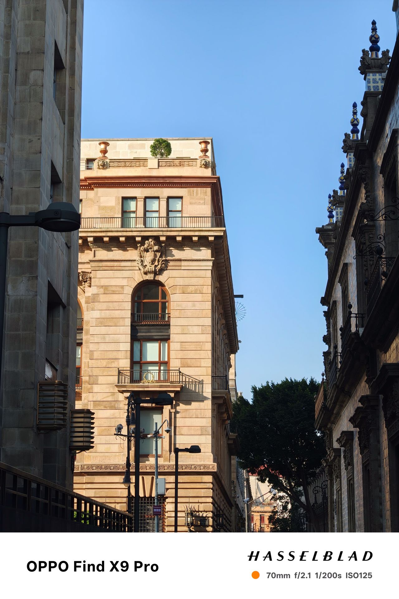 A stone building hit by the Sun