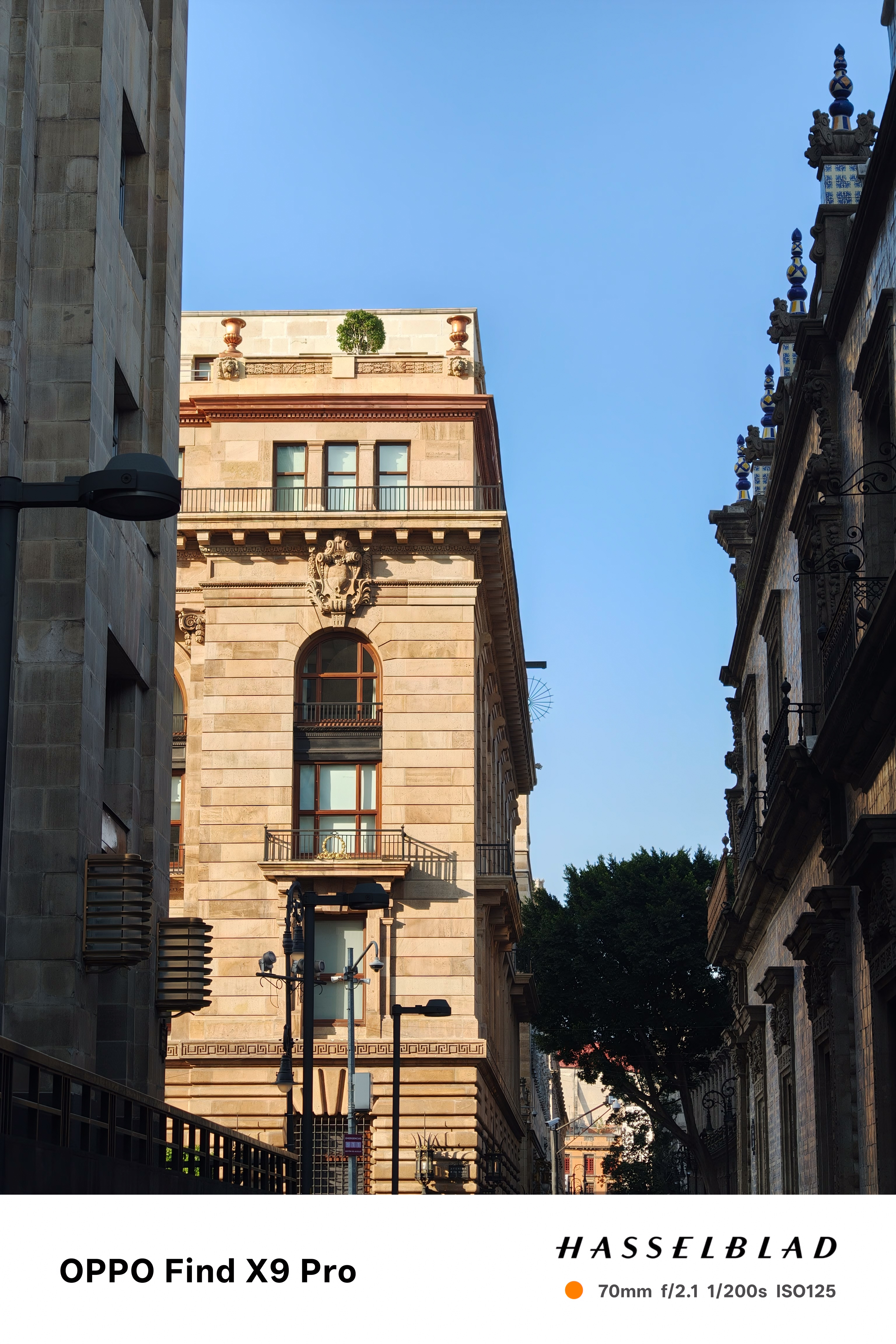 A stone building hit by the Sun