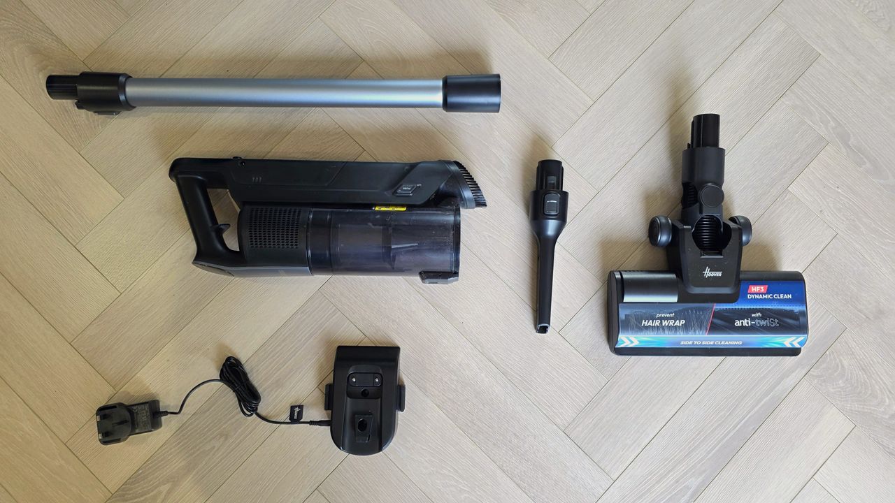 Hoover HF3 DynamicClean vacuum cleaner disassembled with accessories