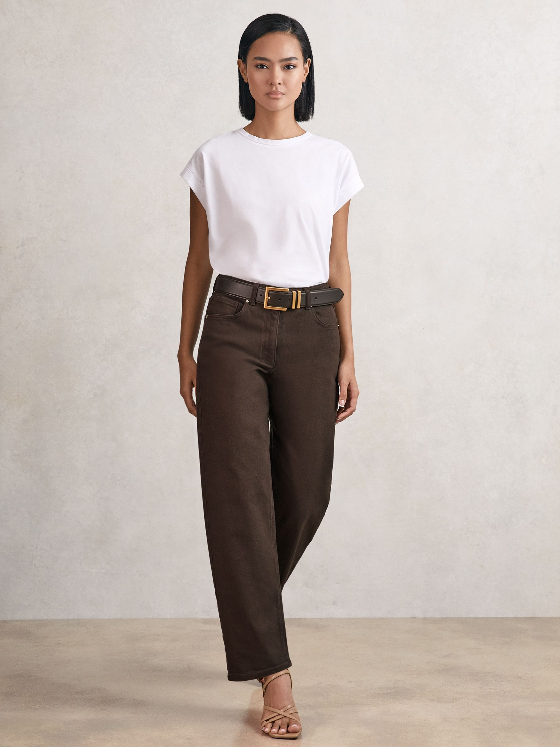 Petite Mid-Rise Straight-Leg Jeans in Chocolate